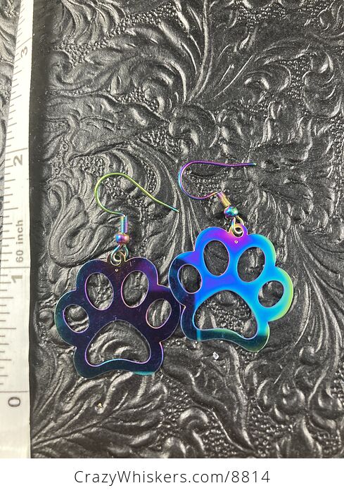 Colorful Chameleon Metal Dog Paw Print Earrings - #oWqDkqn0Zlw-4