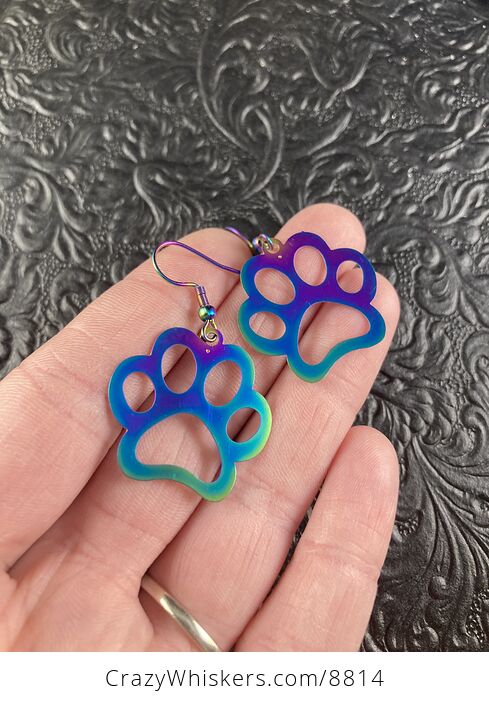 Colorful Chameleon Metal Dog Paw Print Earrings - #oWqDkqn0Zlw-1