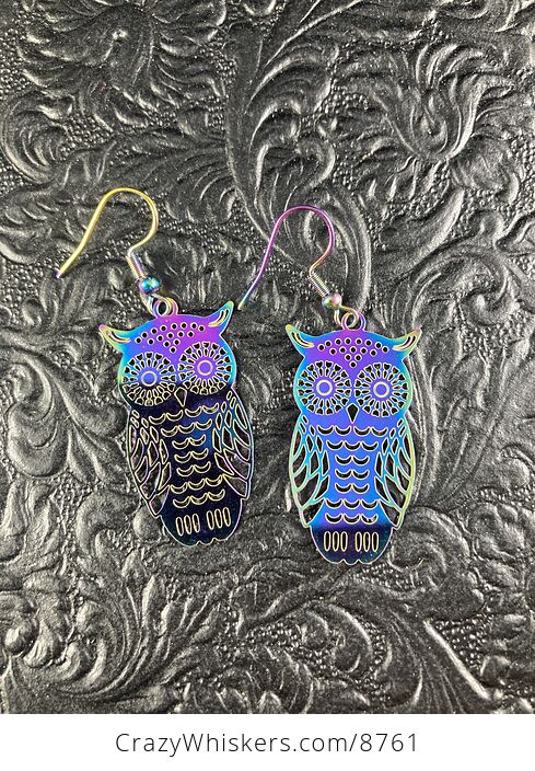 Colorful Chameleon Metal Owl Earrings - #1RwqnLkH7t8-2