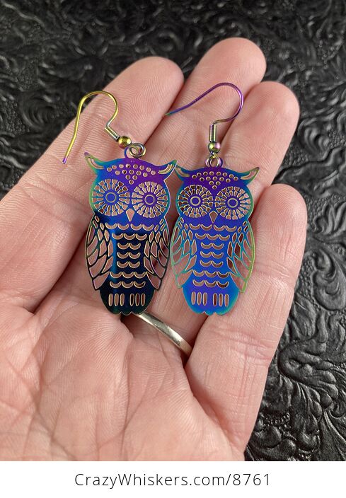 Colorful Chameleon Metal Owl Earrings - #1RwqnLkH7t8-1