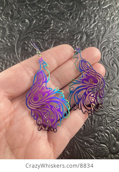Colorful Chameleon Metal Peacock Earrings - #UKxUJF2n960-2