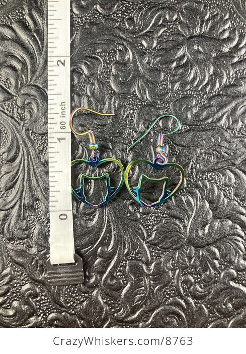 Colorful Chameleon Metal Small Kitty Heart Crazy Cat Lady Earrings - #7d7n9o4ZlPg-3