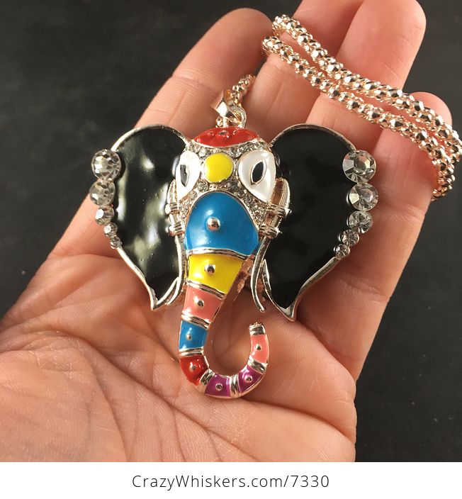 Colorful Faced Elephant Head Pendant Necklace Jewelry - #6gJZo2yPkIk-3