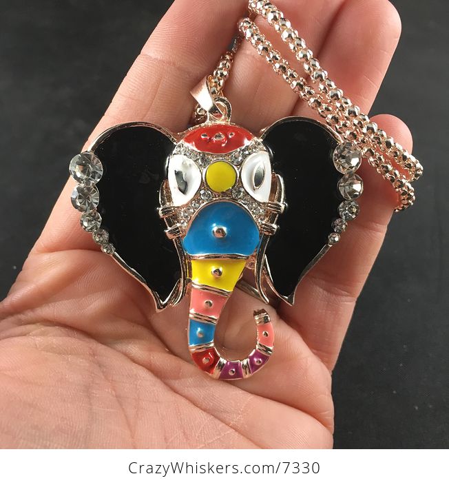 Colorful Faced Elephant Head Pendant Necklace Jewelry - #6gJZo2yPkIk-1