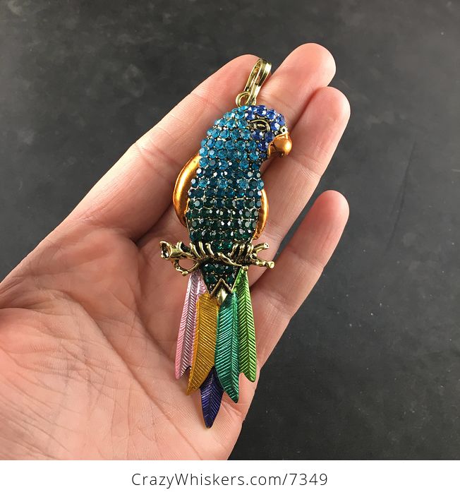 Colorful Perched Parrot Pendant Jewelry Necklace - #yB30GfQtRZM-2