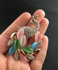 Colorful Rhinestone and Synthetic Cats Eye Stone Peacock Pendant with Rose Gold Finish #gk78ddiWnV8