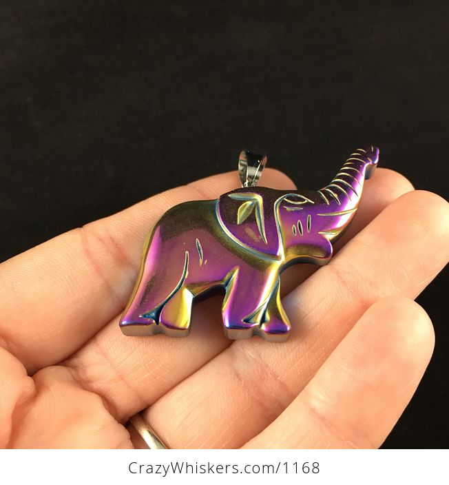 Colorful Titanium Magnetic Hematite Elephant Raising Its Trunk Jewelry Pendant - #SQvLnGG9NRo-2