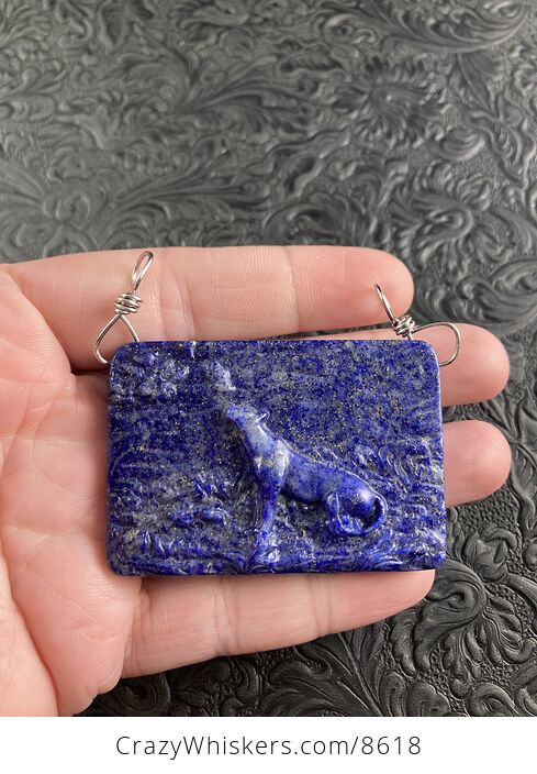 Cougar Mountain Lion Puma Big Cat Carved Lapis Lazuli Stone Stone Pendant Jewelry - #z6UzbfvblN0-1