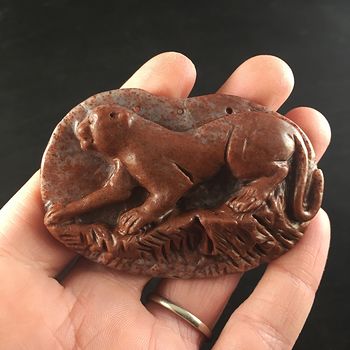Cougar Mountain Lion Puma Big Cat Carved Red Chinese Amazonite Stone Stone Pendant Jewelry #6LeIDY2IOb0