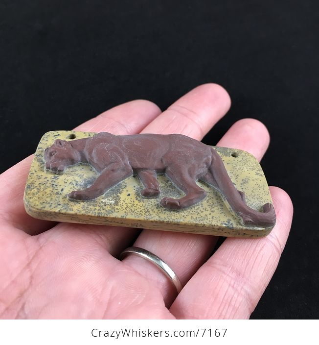 Cougar Mountain Lion Puma Big Cat Carved Ribbon Jasper Stone Pendant Jewelry - #XPZhuYZXJhs-2