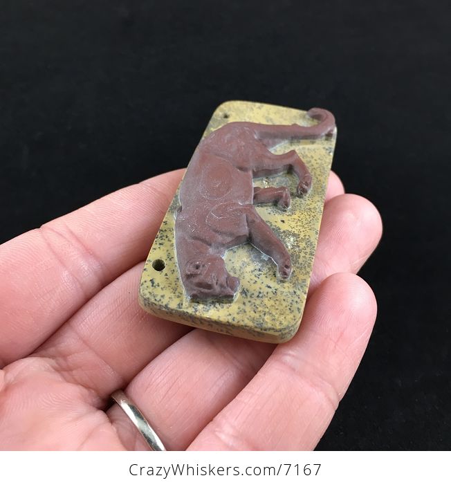 Cougar Mountain Lion Puma Big Cat Carved Ribbon Jasper Stone Pendant Jewelry - #XPZhuYZXJhs-4