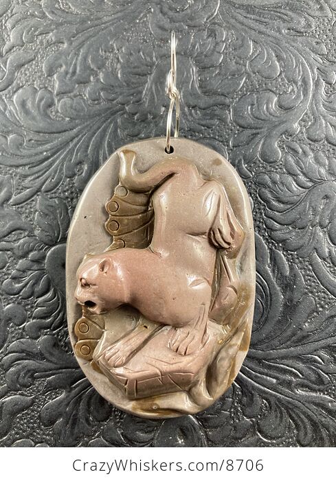 Cougar Mountain Lion Puma Big Cat Carved Succor Creek Jasper Stone Pendant Jewelry Mini Art Ornament - #fXUo7msFPbY-1