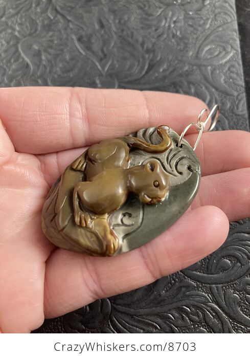 Cougar Mountain Lion Puma Big Cat Carved Succor Creek Jasper Stone Pendant Jewelry Mini Art Ornament - #xo5VvOqbLNg-4