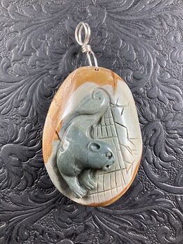 Cougar Mountain Lion Puma Big Cat Carved Succor Creek Jasper Stone Pendant Jewelry Ornament Mini Art #01BGDrHnZEk