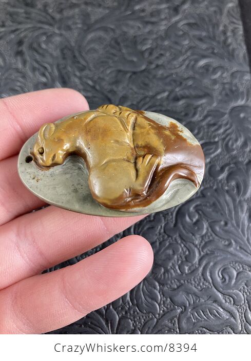 Cougar Mountain Lion Puma Big Cat Carved Succor Creek Jasper Stone Stone Pendant Jewelry - #UNUDLE0qX1M-3