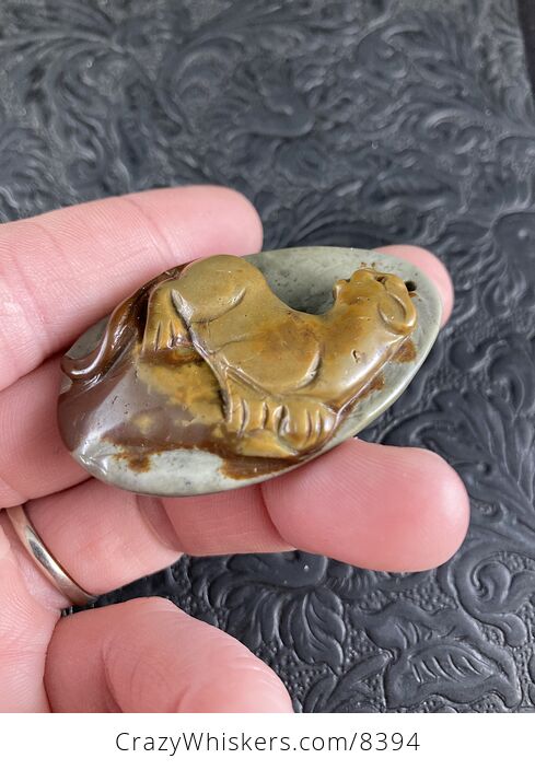 Cougar Mountain Lion Puma Big Cat Carved Succor Creek Jasper Stone Stone Pendant Jewelry - #UNUDLE0qX1M-4