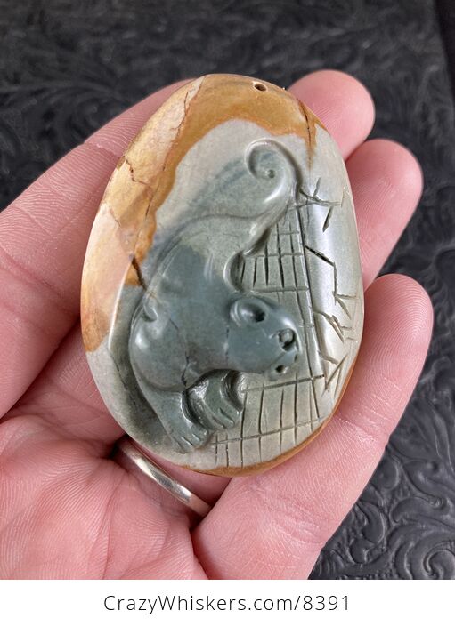 Cougar Mountain Lion Puma Big Cat Carved Succor Creek Jasper Stone Stone Pendant Jewelry - #daGayCnQgRw-1