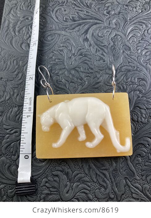 Cougar Mountain Lion Puma Big Cat Carved White Jade and Orange Chalcedony Stone Stone Pendant Jewelry - #b78MJqTr8Dg-6