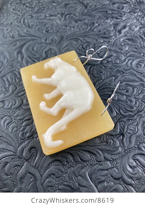 Cougar Mountain Lion Puma Big Cat Carved White Jade and Orange Chalcedony Stone Stone Pendant Jewelry - #b78MJqTr8Dg-4