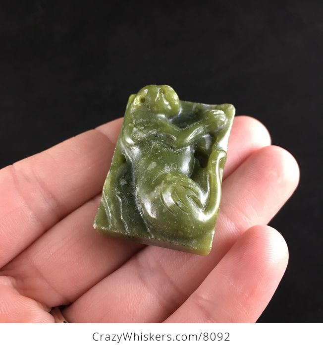 Cougar Mountain Lion Puma Leopard Carved Green Jade Stone Pendant Jewelry - #eSTlMf3SO0M-4