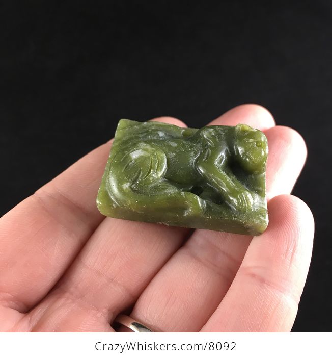 Cougar Mountain Lion Puma Leopard Carved Green Jade Stone Pendant Jewelry - #eSTlMf3SO0M-2