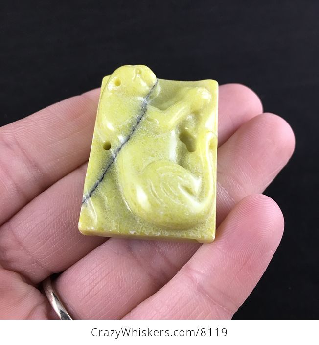 Cougar Mountain Lion Puma Leopard Carved Lemon Jade Stone Pendant Jewelry - #rmSYdKhWoik-3