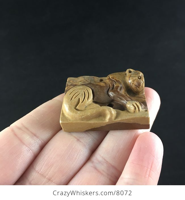 Cougar Mountain Lion Puma Leopard Carved Picture Jasper Stone Pendant Jewelry - #cEyEPGaelBo-5