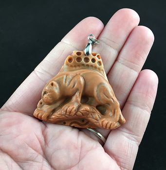 Cougar Mountain Lion Puma Leopard Carved Red Jasper Stone Pendant Jewelry #ftKh6p0uM9o