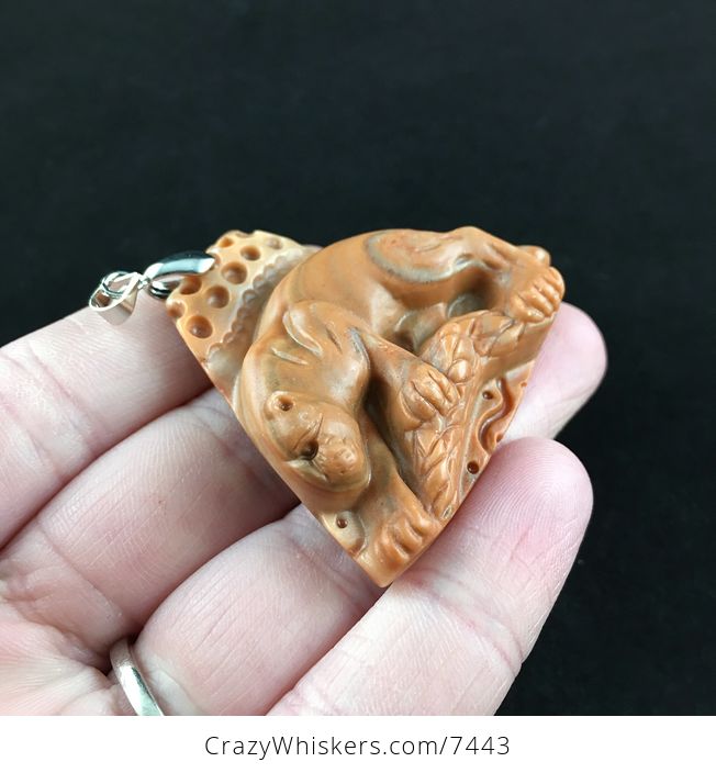 Cougar Mountain Lion Puma Leopard Carved Red Jasper Stone Pendant Jewelry - #ftKh6p0uM9o-4