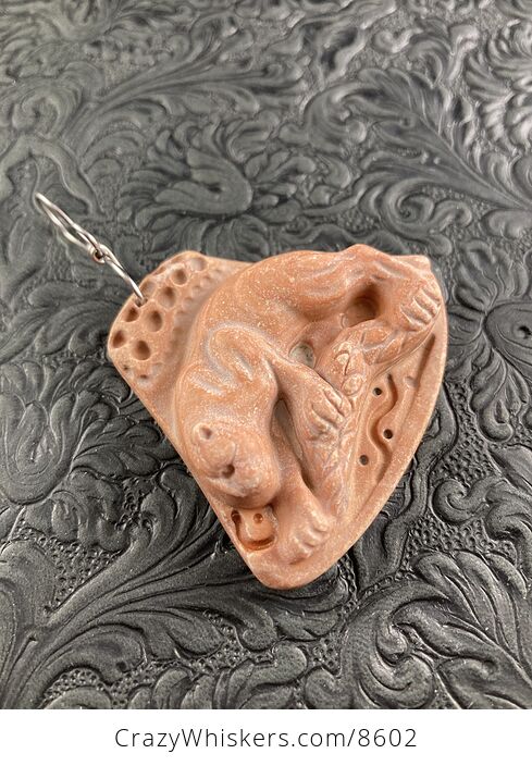Cougar Mountain Lion Puma Leopard Carved Red Jasper Stone Pendant Jewelry - #jhXdJ6wSixw-5