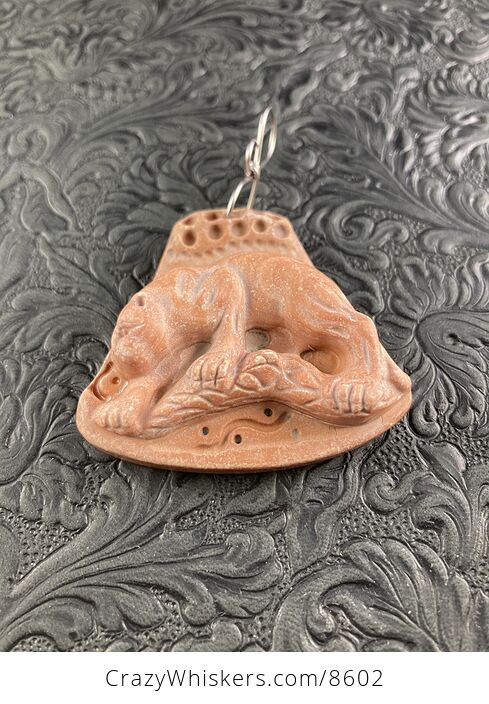 Cougar Mountain Lion Puma Leopard Carved Red Jasper Stone Pendant Jewelry - #jhXdJ6wSixw-3