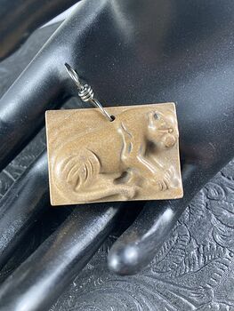 Cougar Mountain Lion Puma Leopard Carved Ribbon Jasper Stone Pendant Jewelry #ayyxzQKYgx4