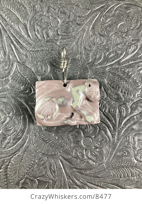 Cougar Mountain Lion Puma Leopard Carved Ribbon Jasper Stone Pendant Jewelry - #2OtOHow6gk0-3