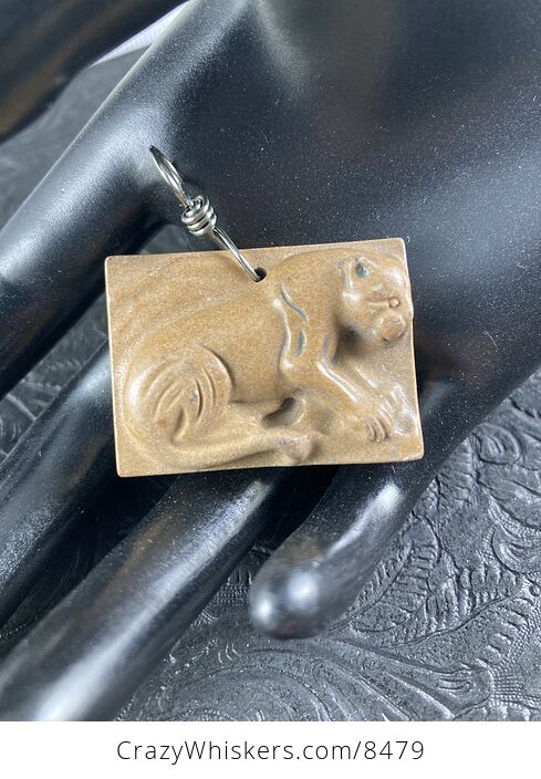 Cougar Mountain Lion Puma Leopard Carved Ribbon Jasper Stone Pendant Jewelry - #ayyxzQKYgx4-1