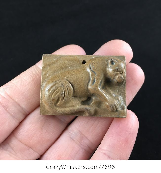 Cougar Mountain Lion Puma Leopard Carved Ribbon Jasper Stone Pendant Jewelry - #zakZVHluyKw-1