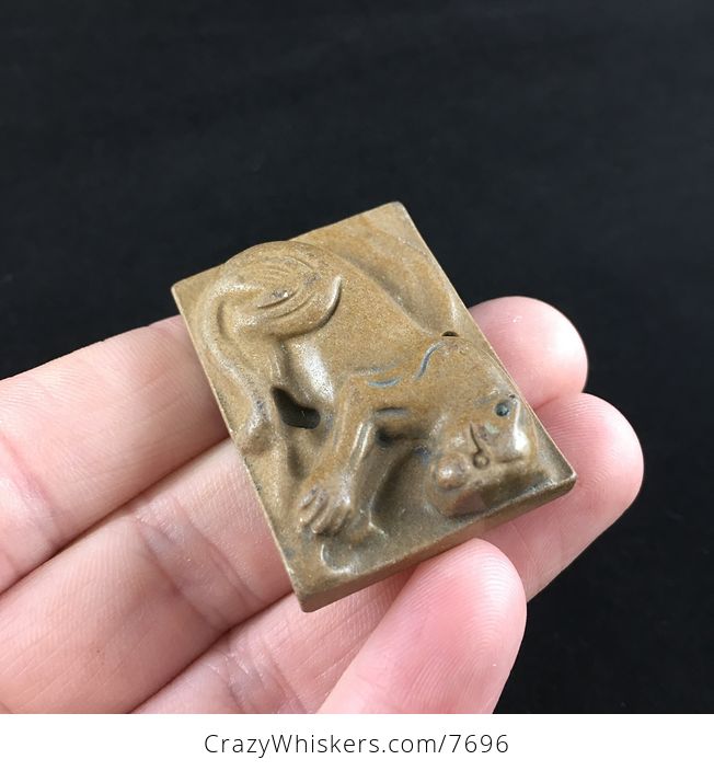 Cougar Mountain Lion Puma Leopard Carved Ribbon Jasper Stone Pendant Jewelry - #zakZVHluyKw-3
