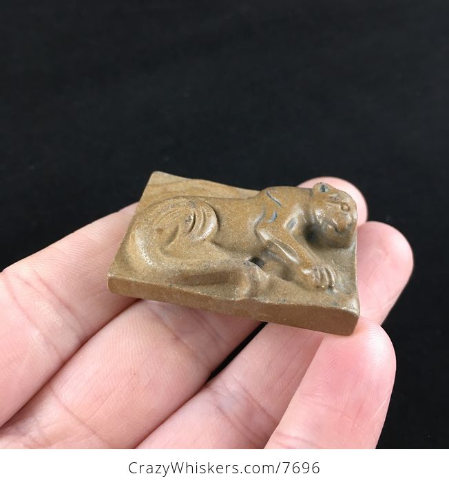 Cougar Mountain Lion Puma Leopard Carved Ribbon Jasper Stone Pendant Jewelry - #zakZVHluyKw-2