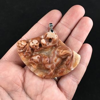 Cougar Panther Mountain Lion Puma Big Cat Carved Red Jasper Stone Pendant Jewelry #SO12hyGajRE
