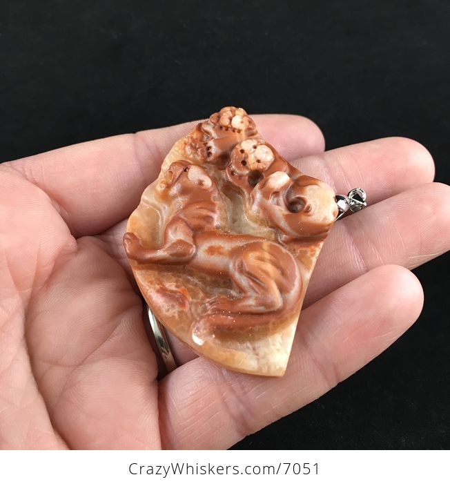 Cougar Panther Mountain Lion Puma Big Cat Carved Red Jasper Stone Pendant Jewelry - #SO12hyGajRE-3