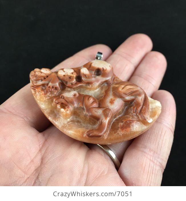 Cougar Panther Mountain Lion Puma Big Cat Carved Red Jasper Stone Pendant Jewelry - #SO12hyGajRE-2