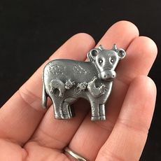 Cow Earrings Brooch Necklace and Trinket Jewelry Box Set Vintage Torino Pewter #w685y4a2Q6Y