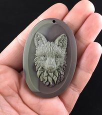 Coyote or Wolf Carved Ribbon Jasper Stone Pendant Jewelry #GMYj1pUptow