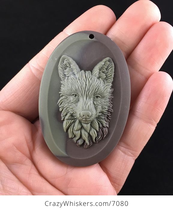 Coyote or Wolf Carved Ribbon Jasper Stone Pendant Jewelry - #GMYj1pUptow-1