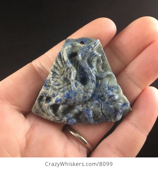 Crane Bird Carved Lapis Lazuli Stone Jewelry Pendant - #rYWVidsjWOs-1