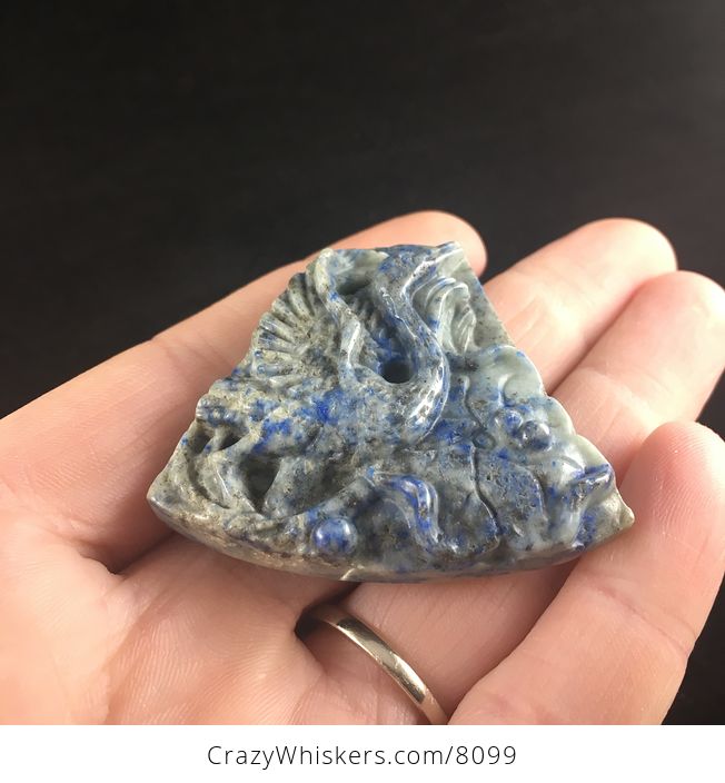 Crane Bird Carved Lapis Lazuli Stone Jewelry Pendant - #rYWVidsjWOs-5