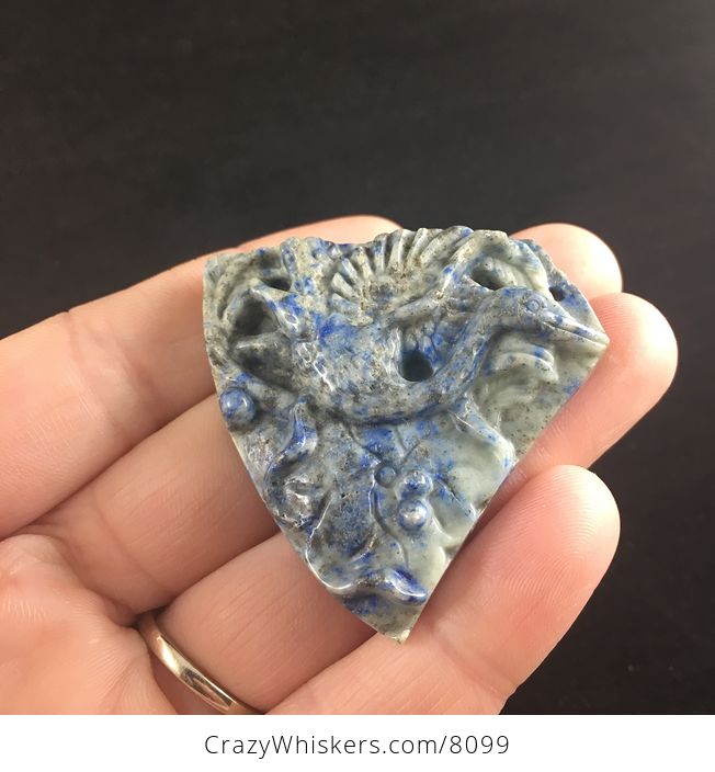Crane Bird Carved Lapis Lazuli Stone Jewelry Pendant - #rYWVidsjWOs-4