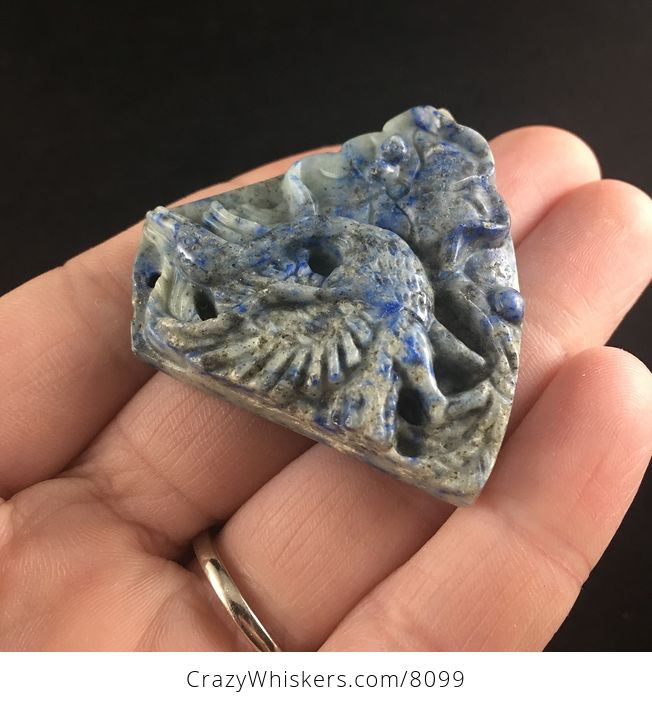 Crane Bird Carved Lapis Lazuli Stone Jewelry Pendant - #rYWVidsjWOs-3