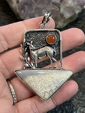 Crazy Lace Agate and Carnelian Deer Crystal Stone Jewelry Pendant #OLdWn1KH1dE