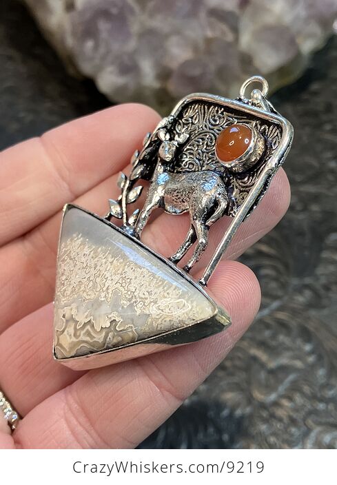 Crazy Lace Agate and Carnelian Deer Crystal Stone Jewelry Pendant - #OLdWn1KH1dE-3