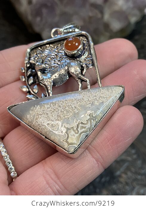 Crazy Lace Agate and Carnelian Deer Crystal Stone Jewelry Pendant - #OLdWn1KH1dE-2